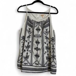 Skies Are Blue Stitch Fix Embroidered Tank Top White Black Size XL NWT